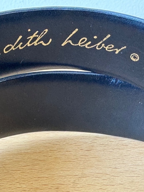 Vintage Judith Leiber Wide Black Leather Belt Ribbed Gold Tone Hinged Adjustable main image 6